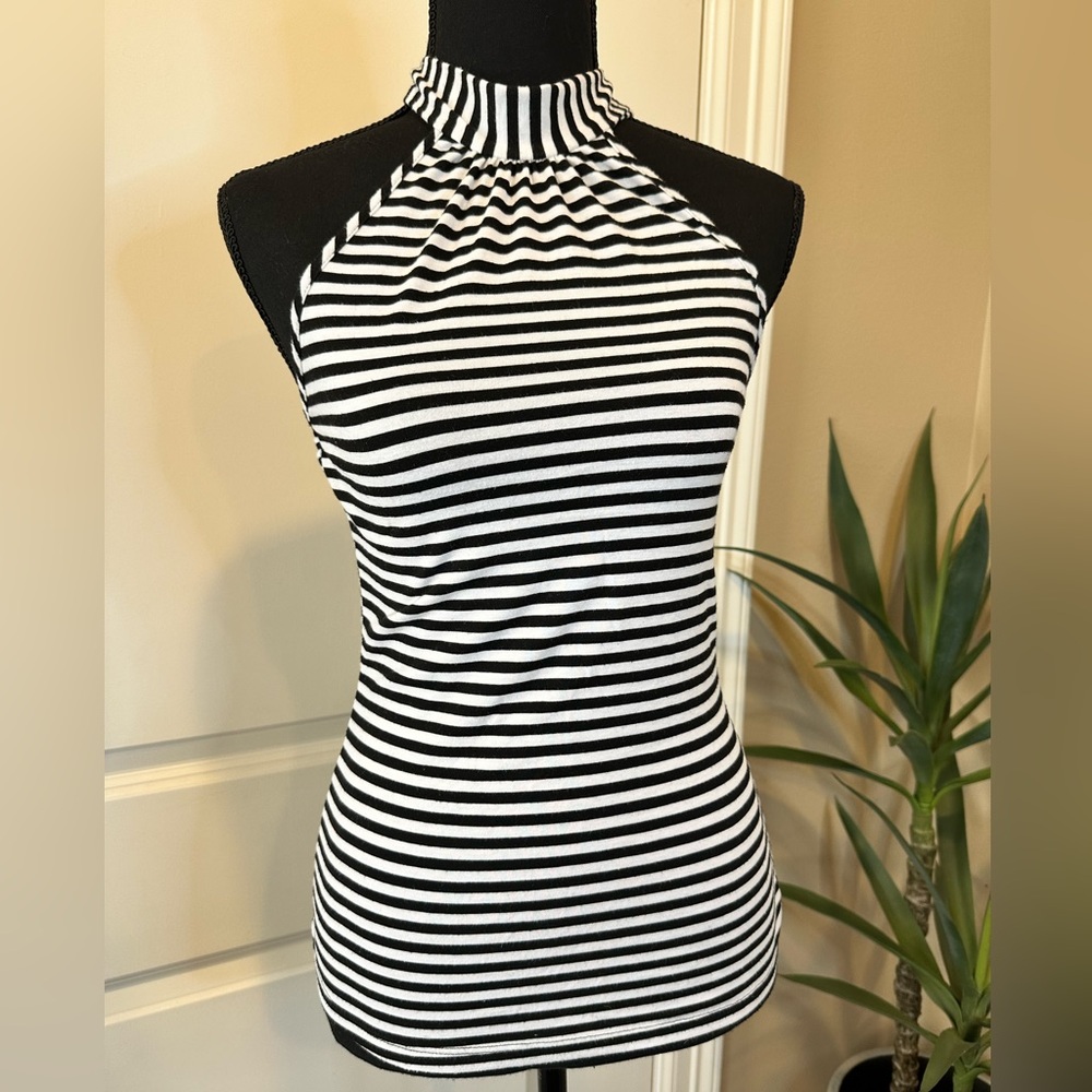 Black and White Striped Halter Top